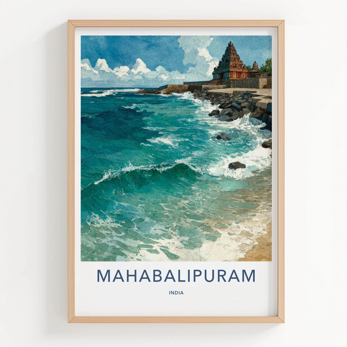 Mahabalipuram Poster - India Travel Art - Tamil Nadu Shore Temple Home Decor