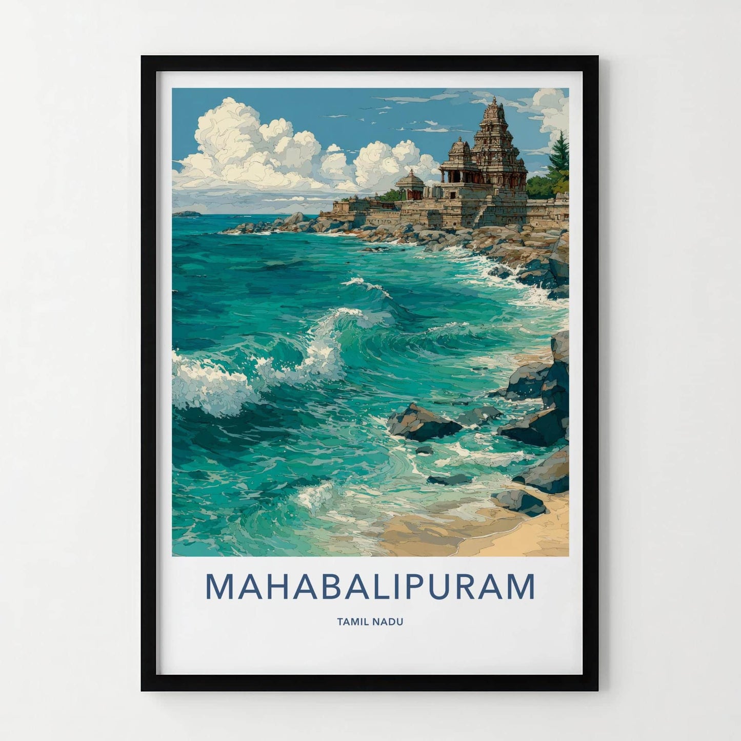 Mahabalipuram Poster - India Wall Art - Tamil Nadu Ancient Temple Coast Gift