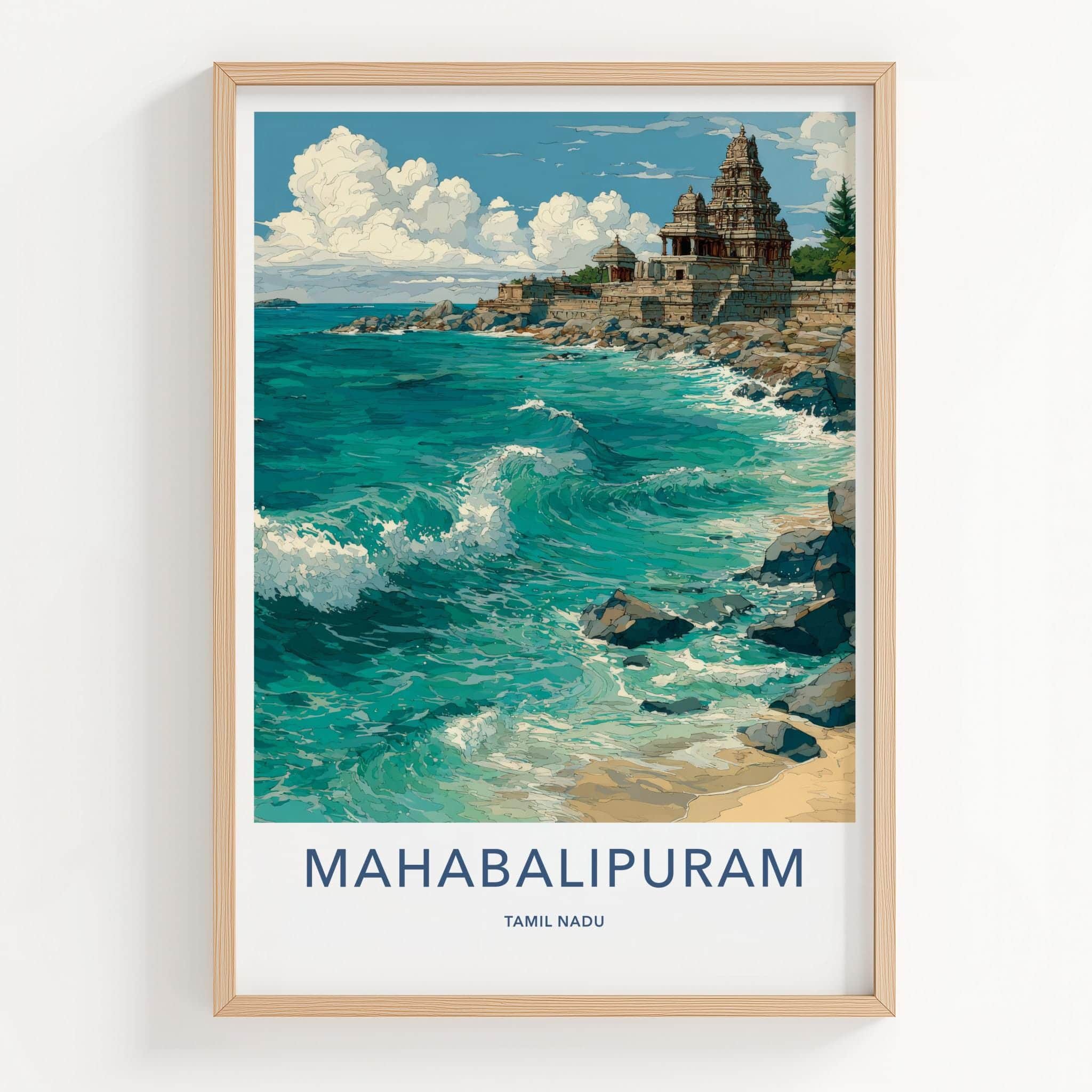 Mahabalipuram Poster - India Wall Art - Tamil Nadu Ancient Temple Coast Gift
