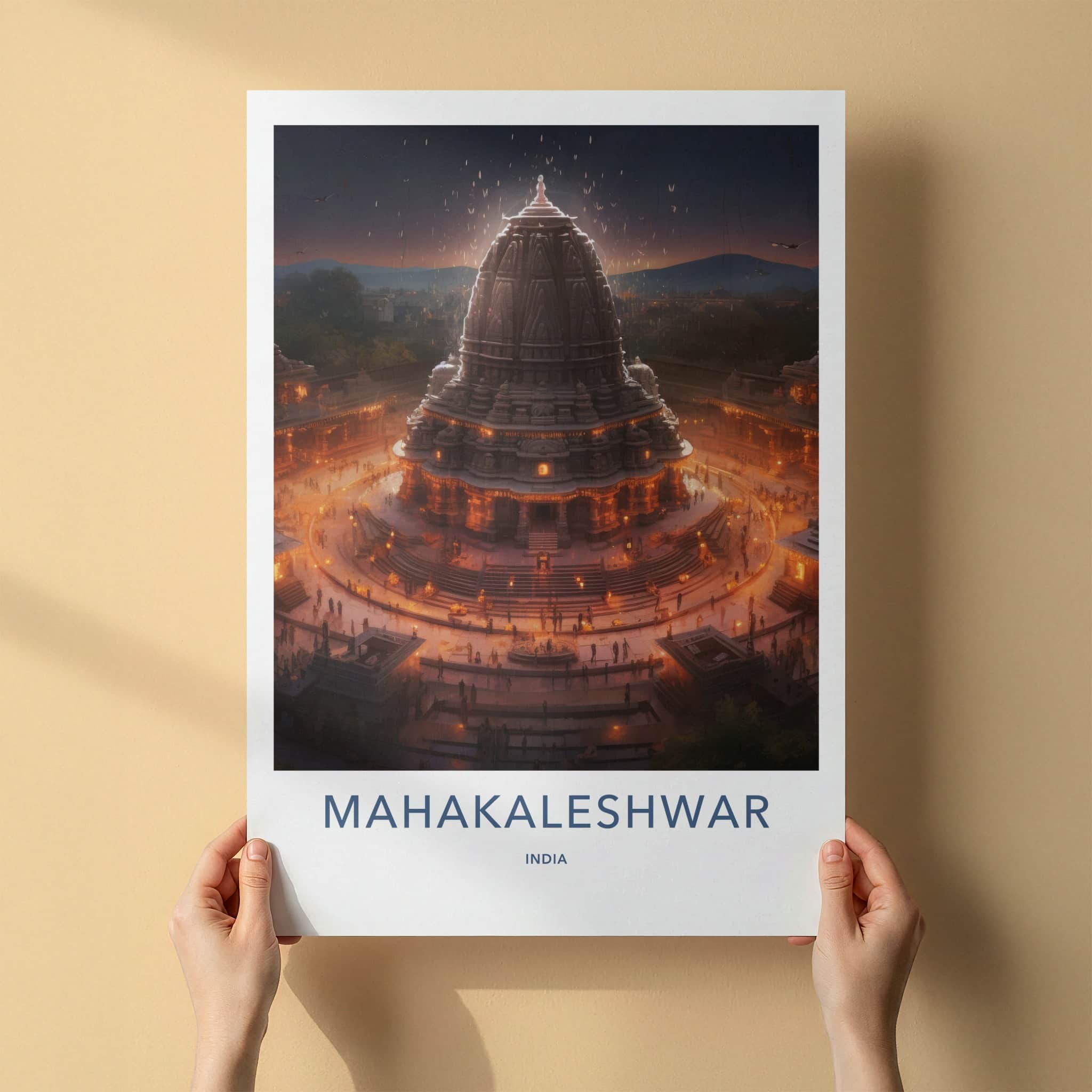 Mahakaleshwar Poster - India Travel Art - Madhya Pradesh Lit Temple Home Decor