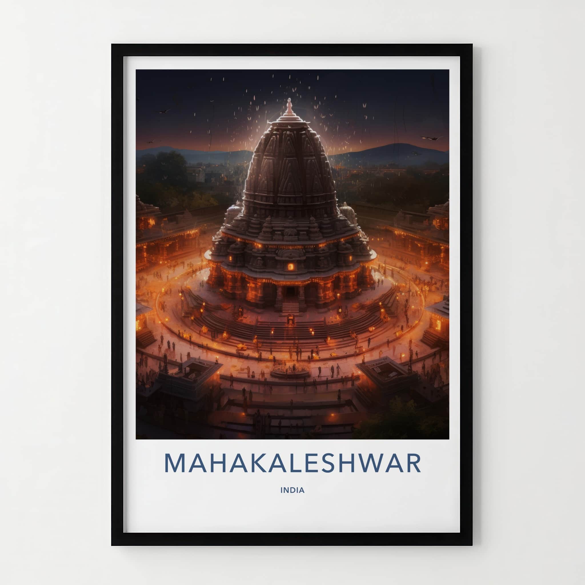 Mahakaleshwar Poster - India Travel Art - Madhya Pradesh Lit Temple Home Decor