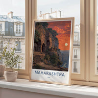Maharashtra Poster - India Art Print - Maharashtra Caves Sunset Home Decor