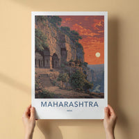 Maharashtra Poster - India Art Print - Maharashtra Caves Sunset Home Decor