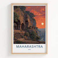 Maharashtra Poster - India Art Print - Maharashtra Caves Sunset Home Decor