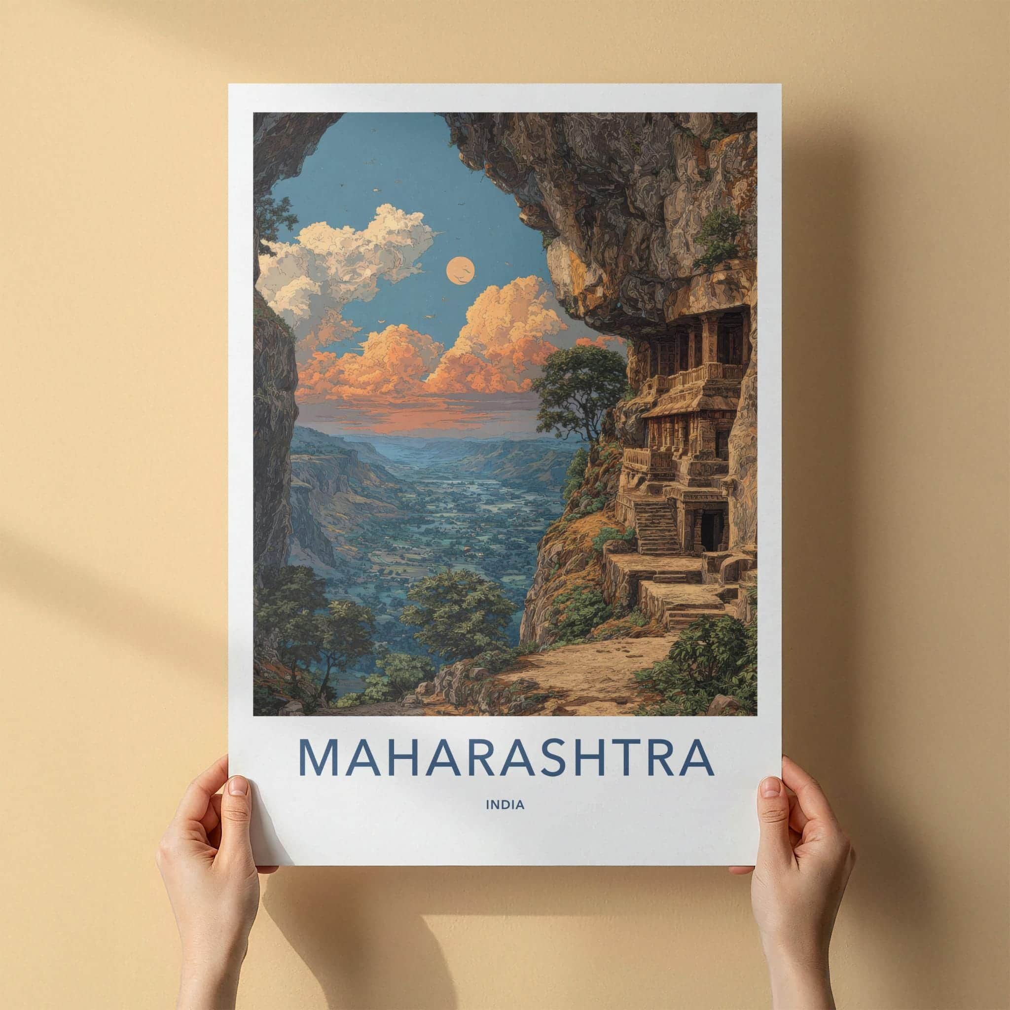 Maharashtra Poster - India Travel Art - Maharashtra Ancient Cave Site Home Decor