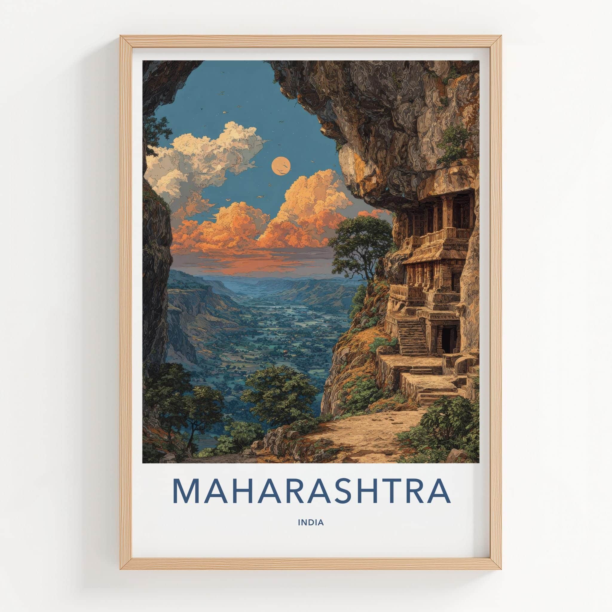 Maharashtra Poster - India Travel Art - Maharashtra Ancient Cave Site Home Decor
