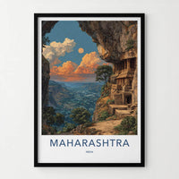 Maharashtra Poster - India Travel Art - Maharashtra Ancient Cave Site Home Decor