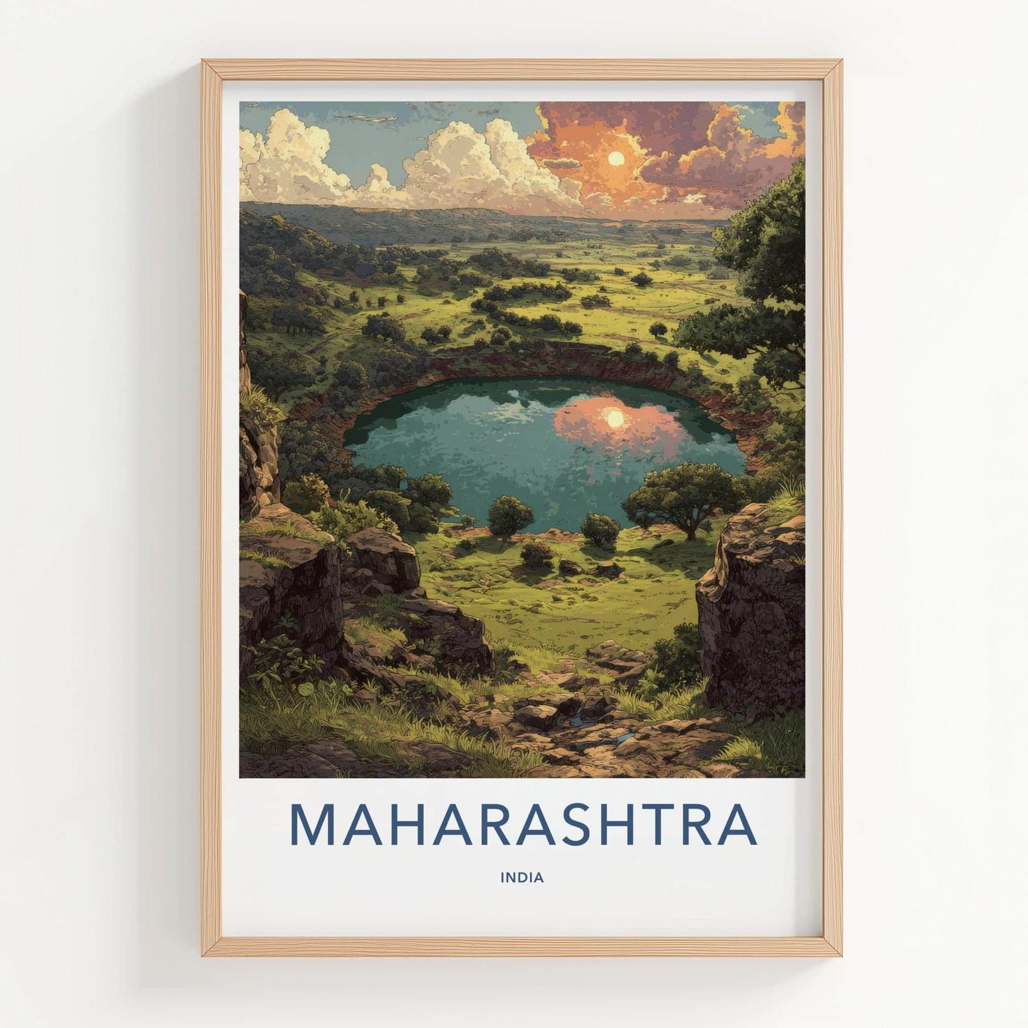Maharashtra Poster - India Travel Art - Maharashtra Volcanic Lake Sunset Home Decor
