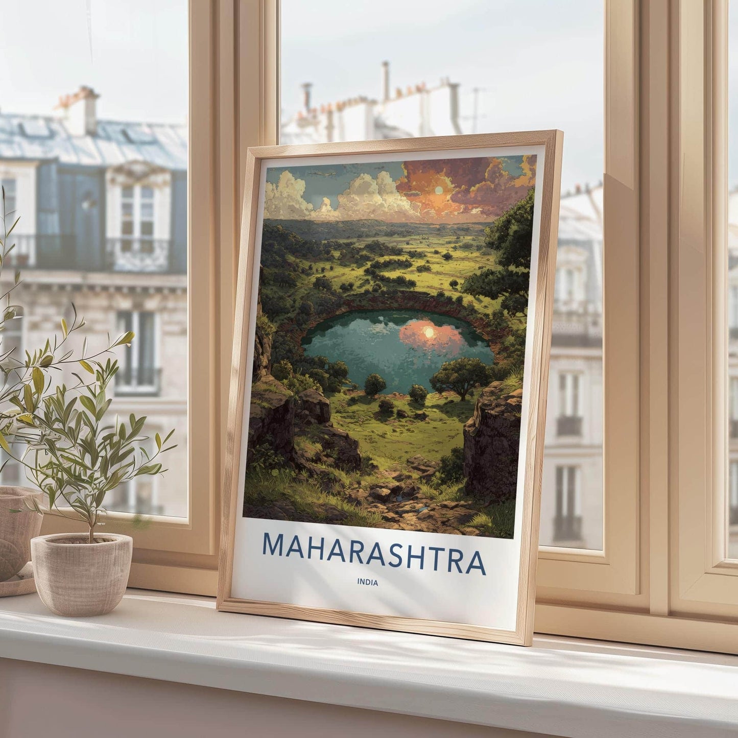 Maharashtra Poster - India Travel Art - Maharashtra Volcanic Lake Sunset Home Decor