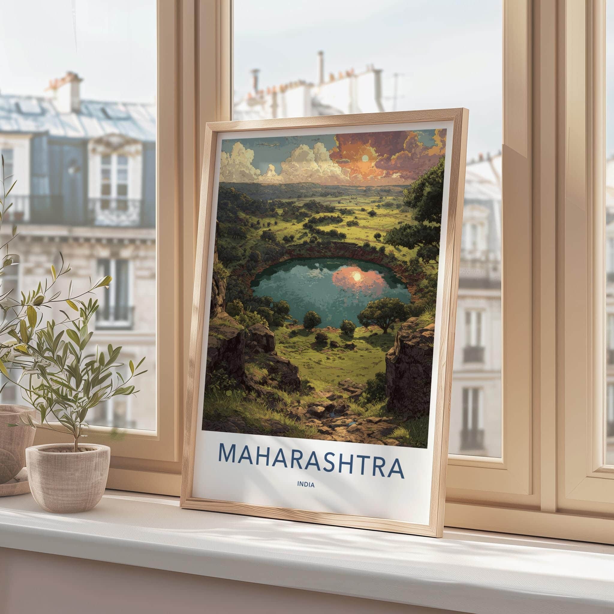Maharashtra Poster - India Travel Art - Maharashtra Volcanic Lake Sunset Home Decor
