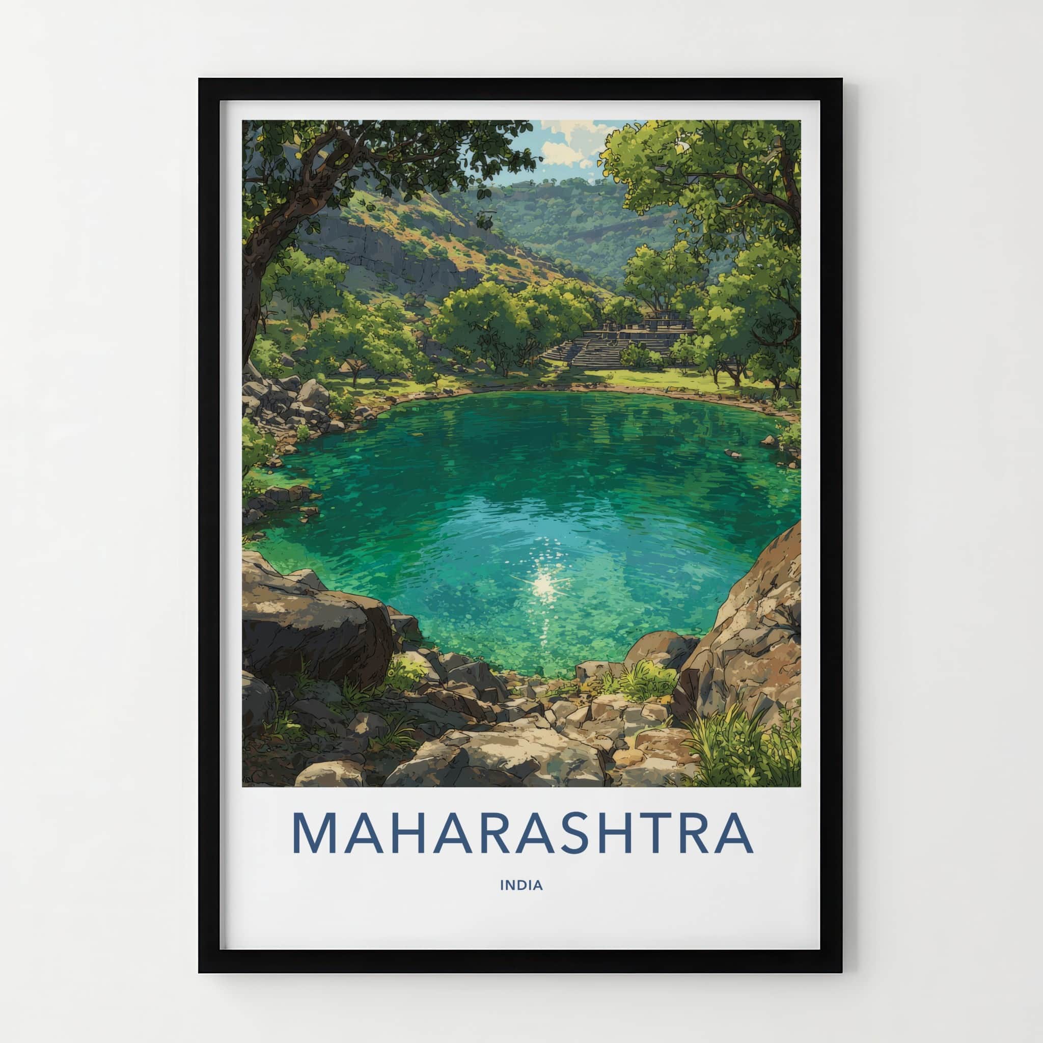 Maharashtra Poster - India Travel Print - Deccan Plateau Steps Framed Decor
