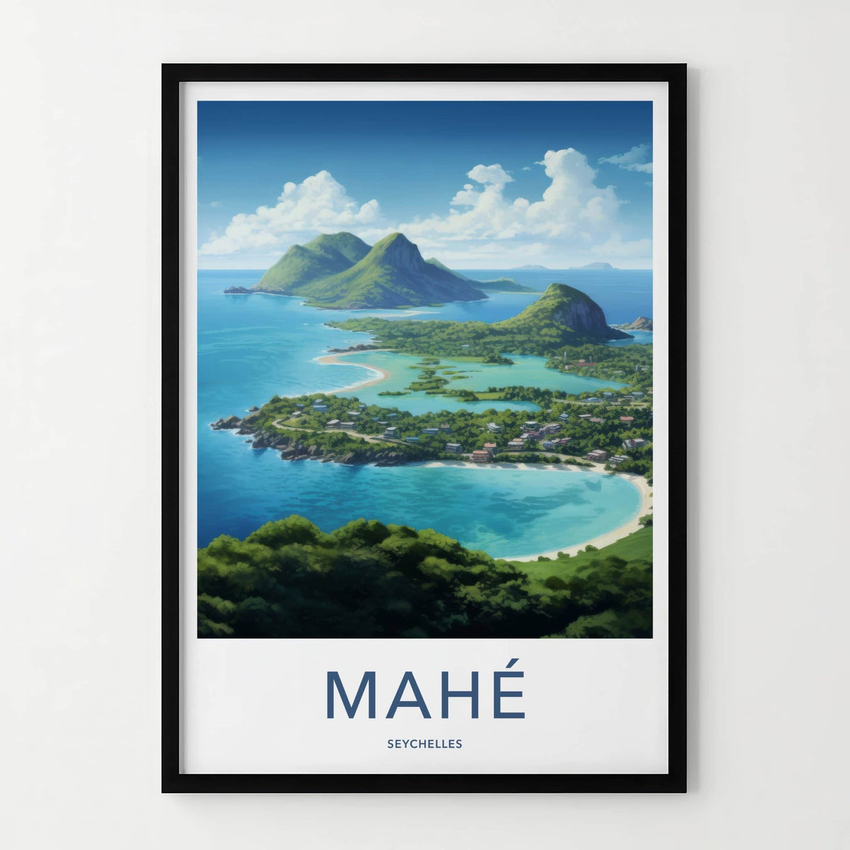 Mahe Poster - Seychelles Wall Art - Azure Lagoon Houses Home Decor