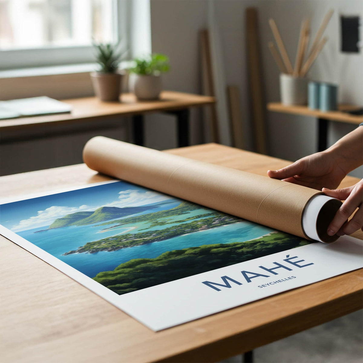 Mahe Poster - Seychelles Wall Art - Azure Lagoon Houses Home Decor