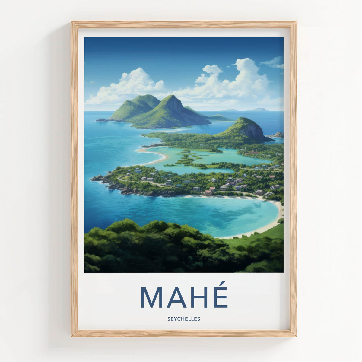 Mahe Poster - Seychelles Wall Art - Azure Lagoon Houses Home Decor