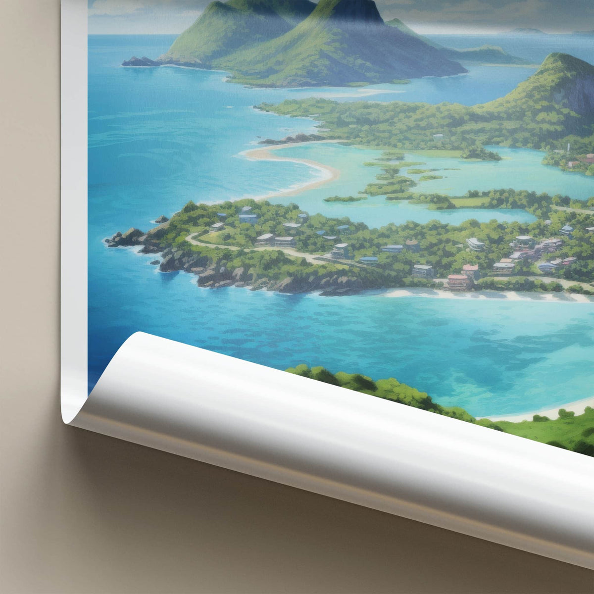 Mahe Poster - Seychelles Wall Art - Azure Lagoon Houses Home Decor