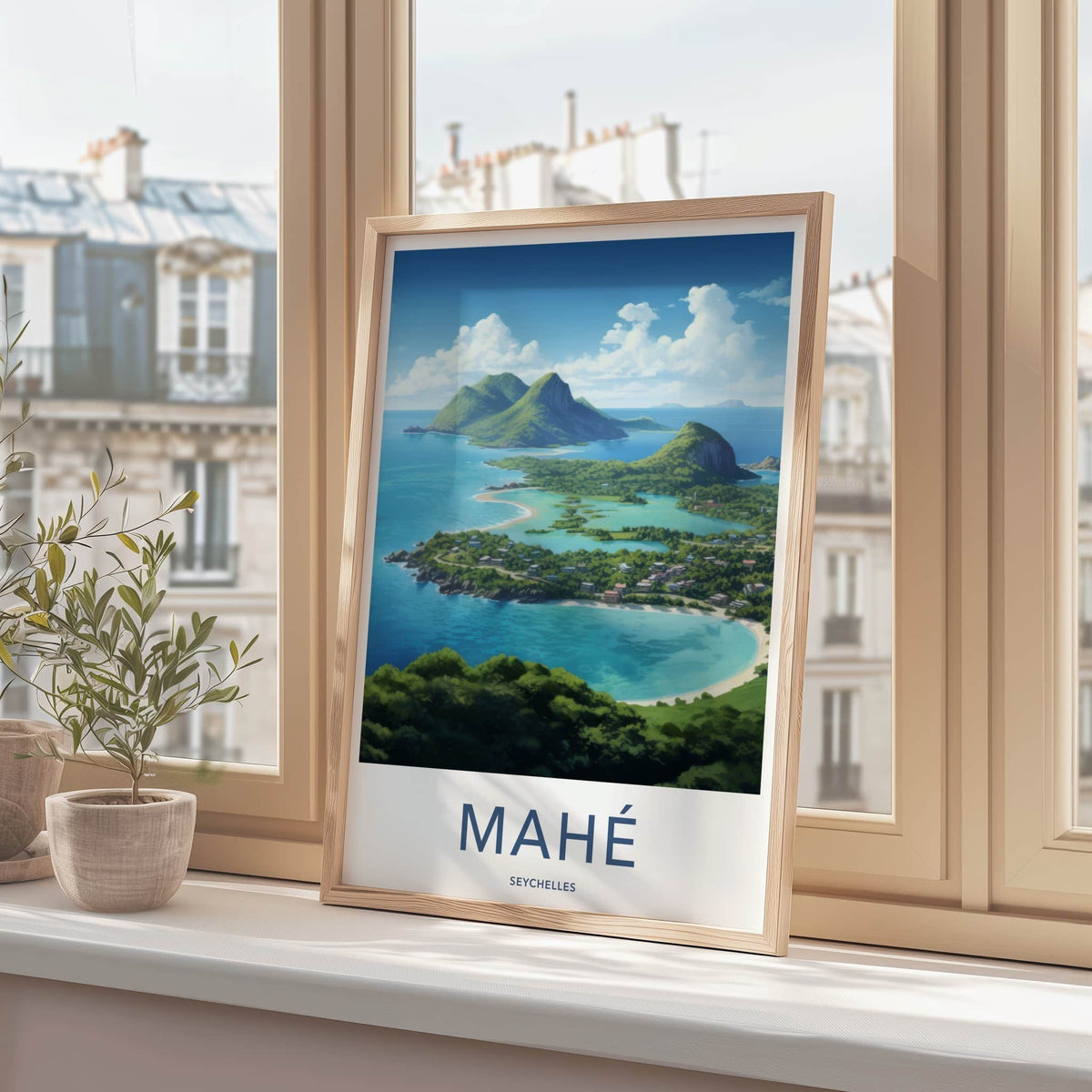 Mahe Poster - Seychelles Wall Art - Azure Lagoon Houses Home Decor