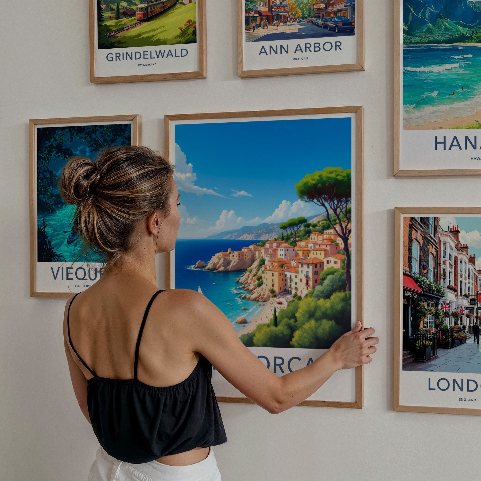 Majorca Poster - Spain Travel Art - Sunny Coastal Village Home Decor