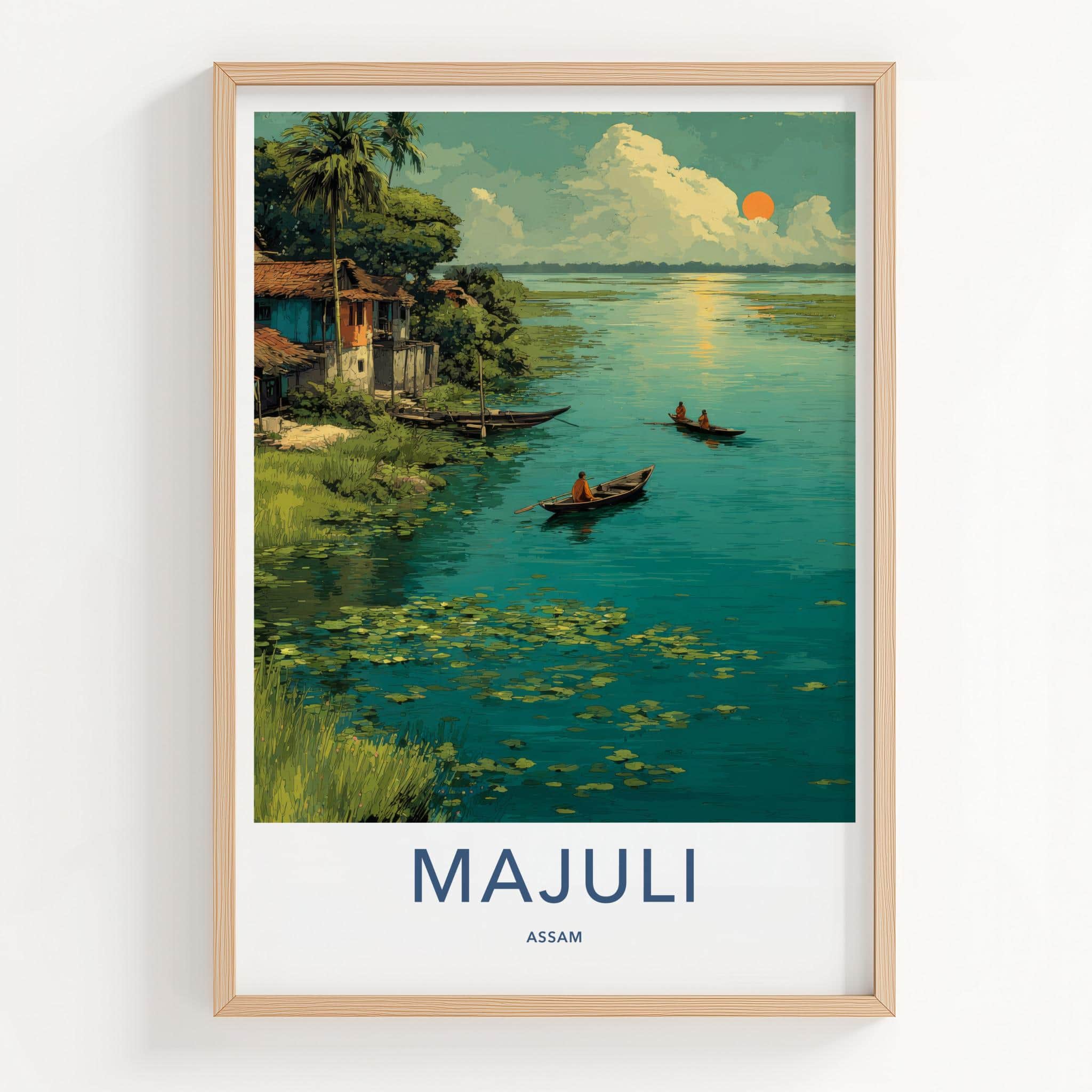 Majuli Poster - India Travel Art - Assam Golden Sunset Wall Decor