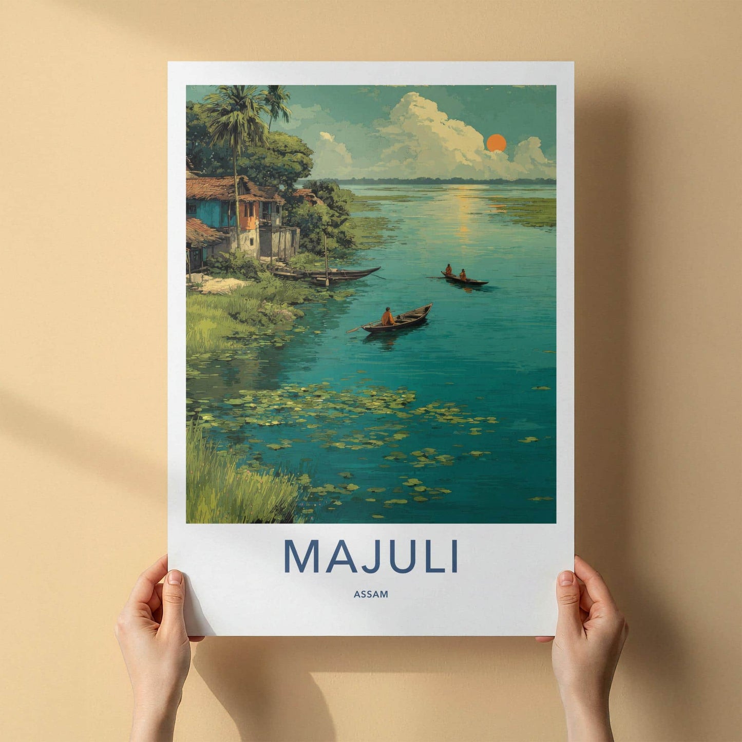 Majuli Poster - India Travel Art - Assam Golden Sunset Wall Decor