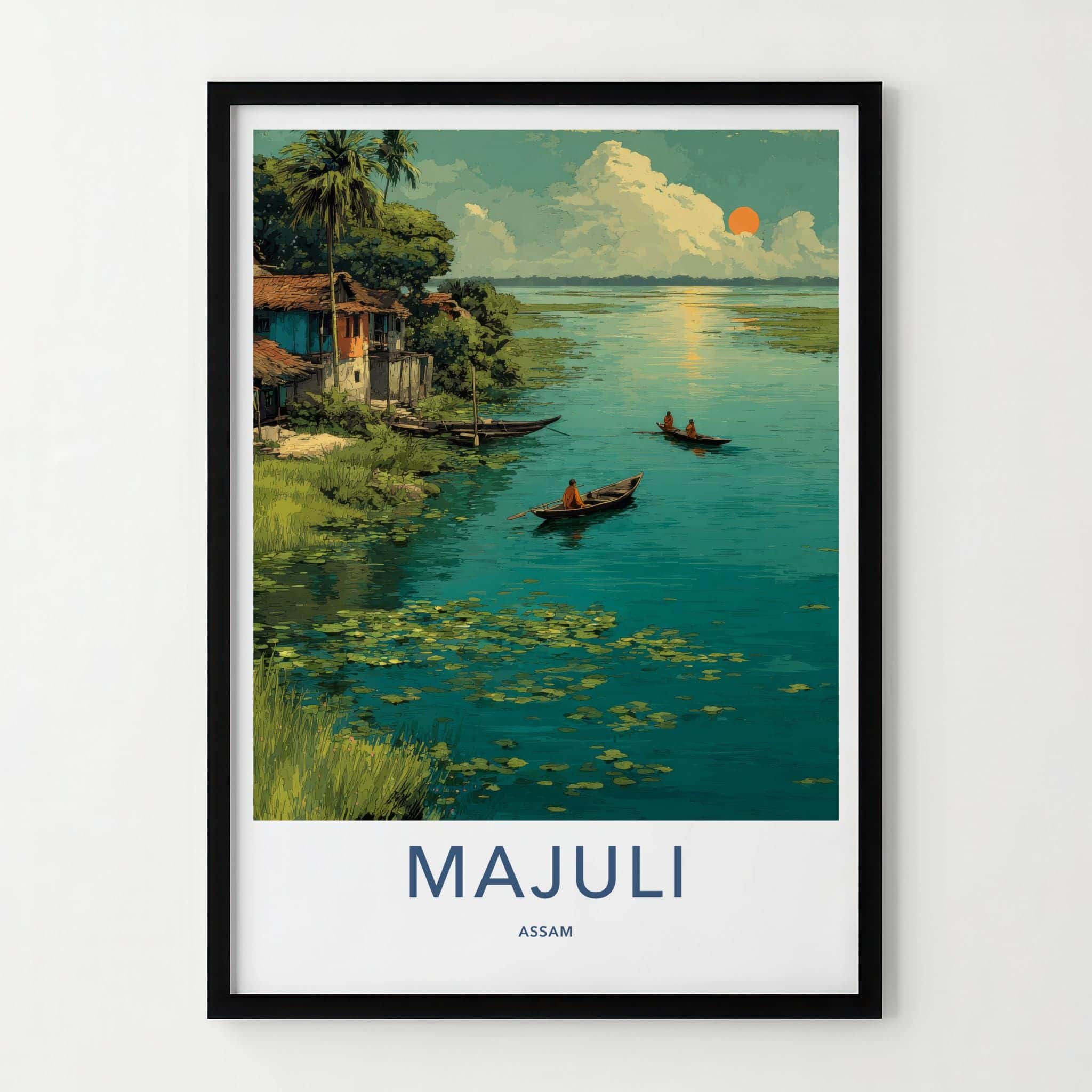 Majuli Poster - India Travel Art - Assam Golden Sunset Wall Decor