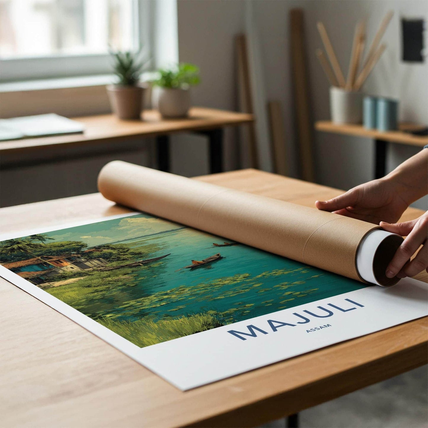 Majuli Poster - India Travel Art - Assam Golden Sunset Wall Decor