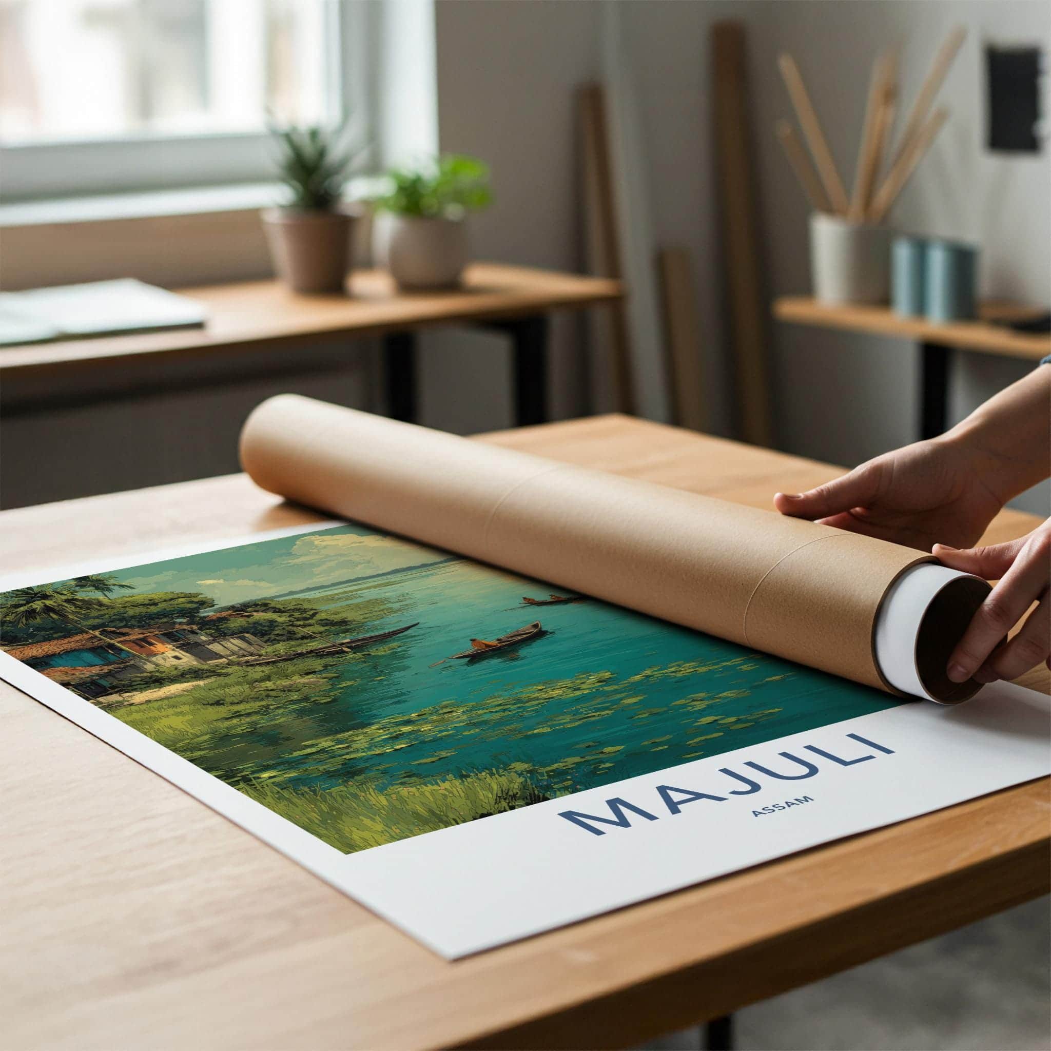 Majuli Poster - India Travel Art - Assam Golden Sunset Wall Decor