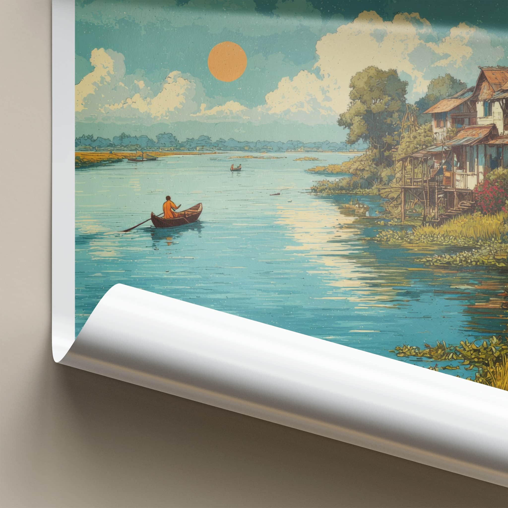 Majuli Poster - India Travel Art - Assam River Scene Home Decor