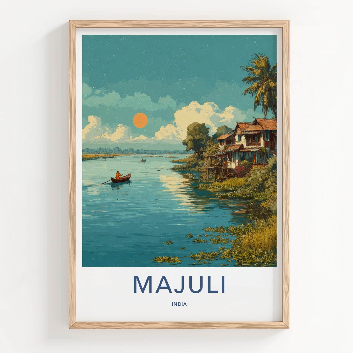 Majuli Poster - India Travel Art - Assam River Scene Home Decor