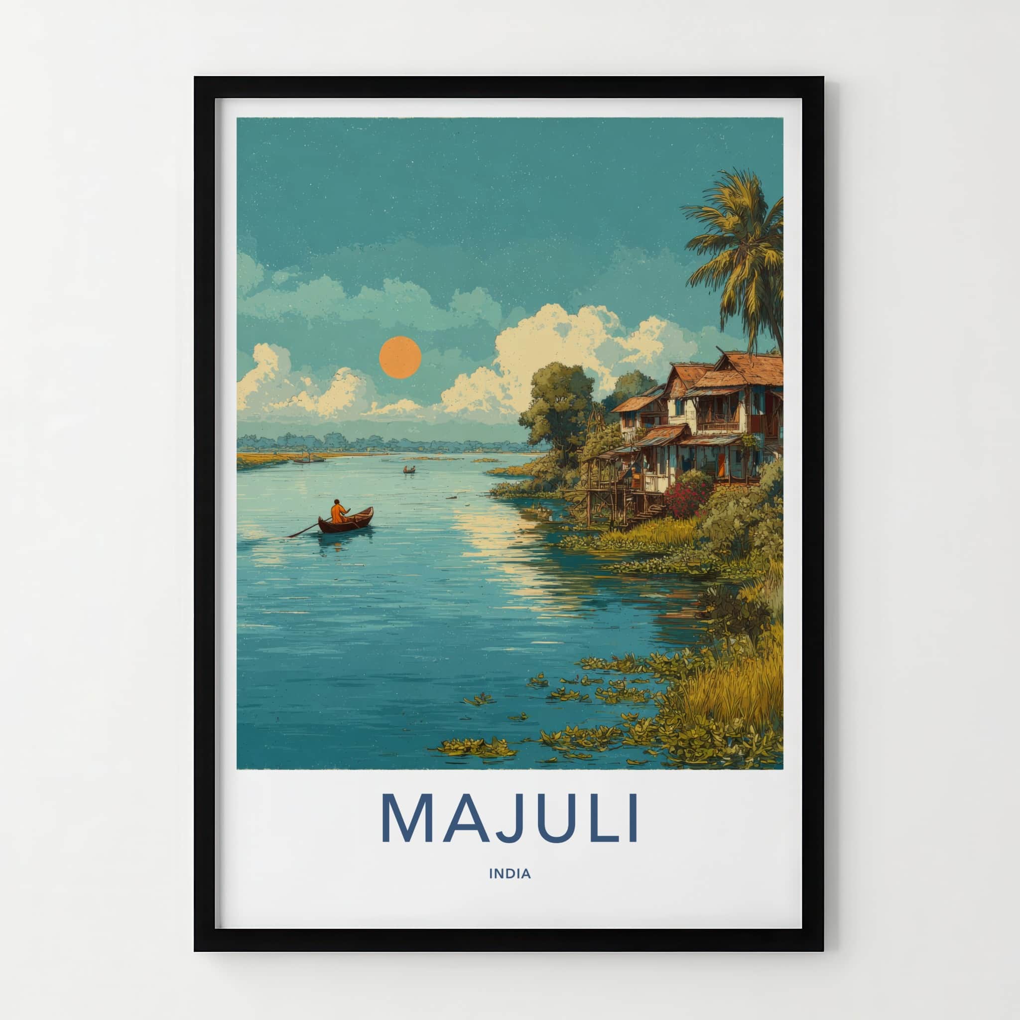 Majuli Poster - India Travel Art - Assam River Scene Home Decor
