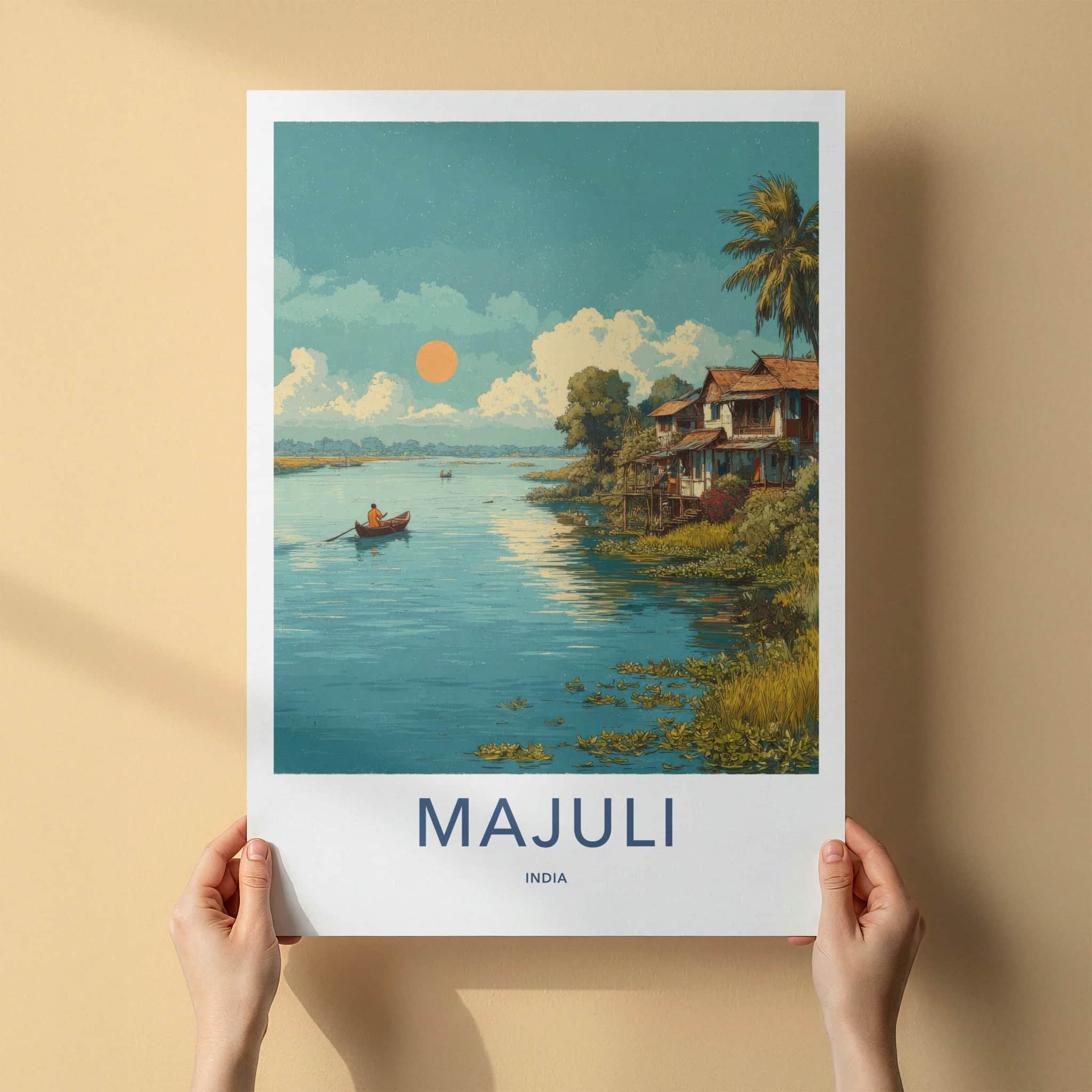 Majuli Poster - India Travel Art - Assam River Scene Home Decor