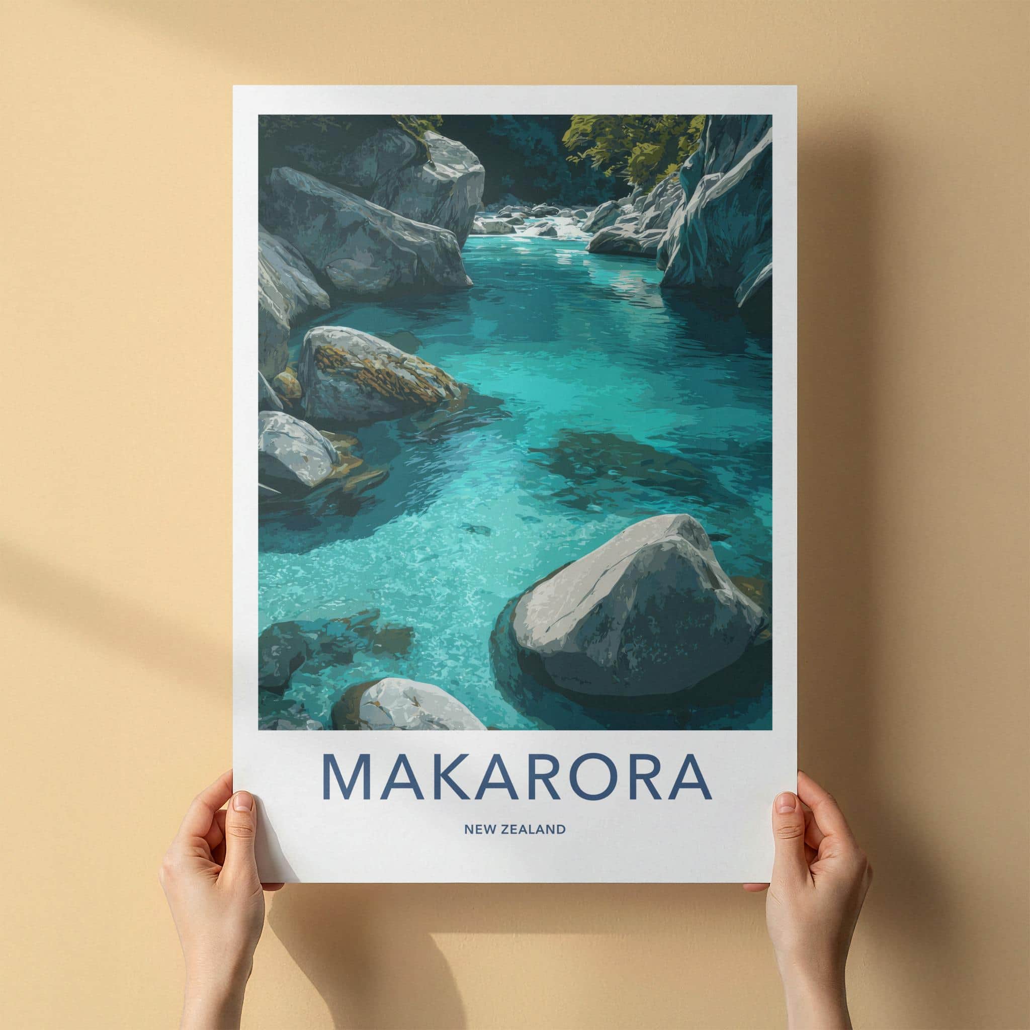 Makarora Poster - New Zealand Travel Art - Clear River Rocks Home Decor