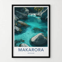 Makarora Poster - New Zealand Travel Art - Clear River Rocks Home Decor