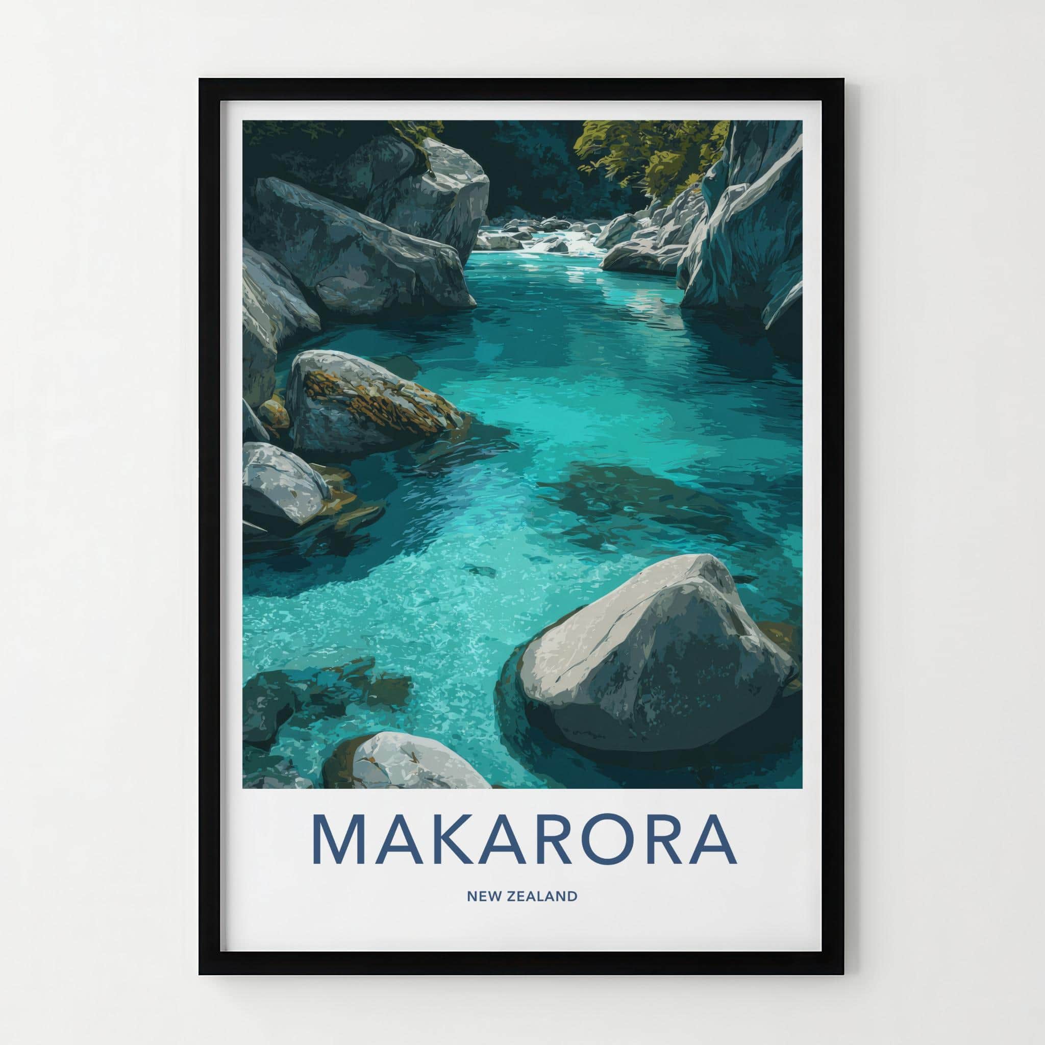 Makarora Poster - New Zealand Travel Art - Clear River Rocks Home Decor