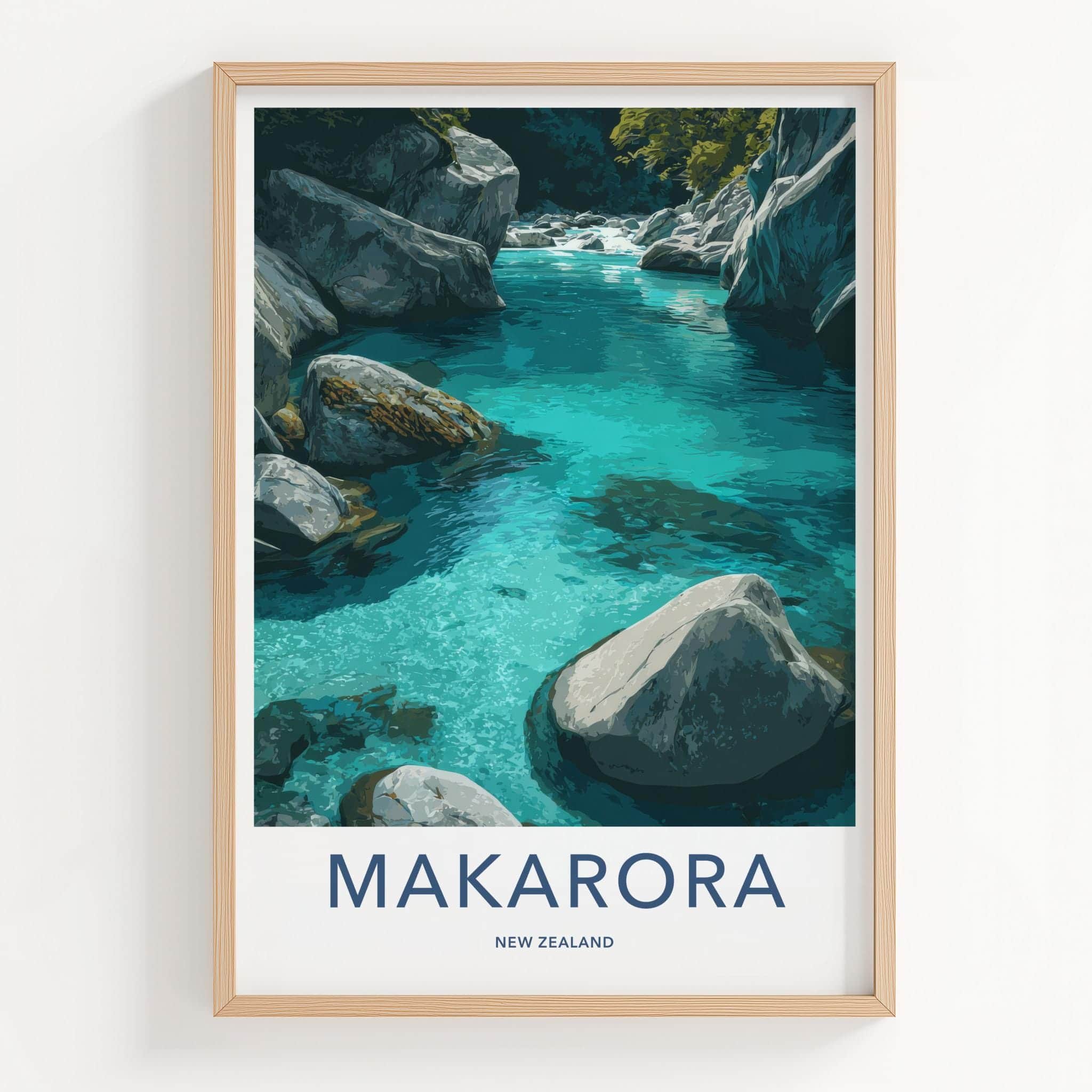 Makarora Poster - New Zealand Travel Art - Clear River Rocks Home Decor