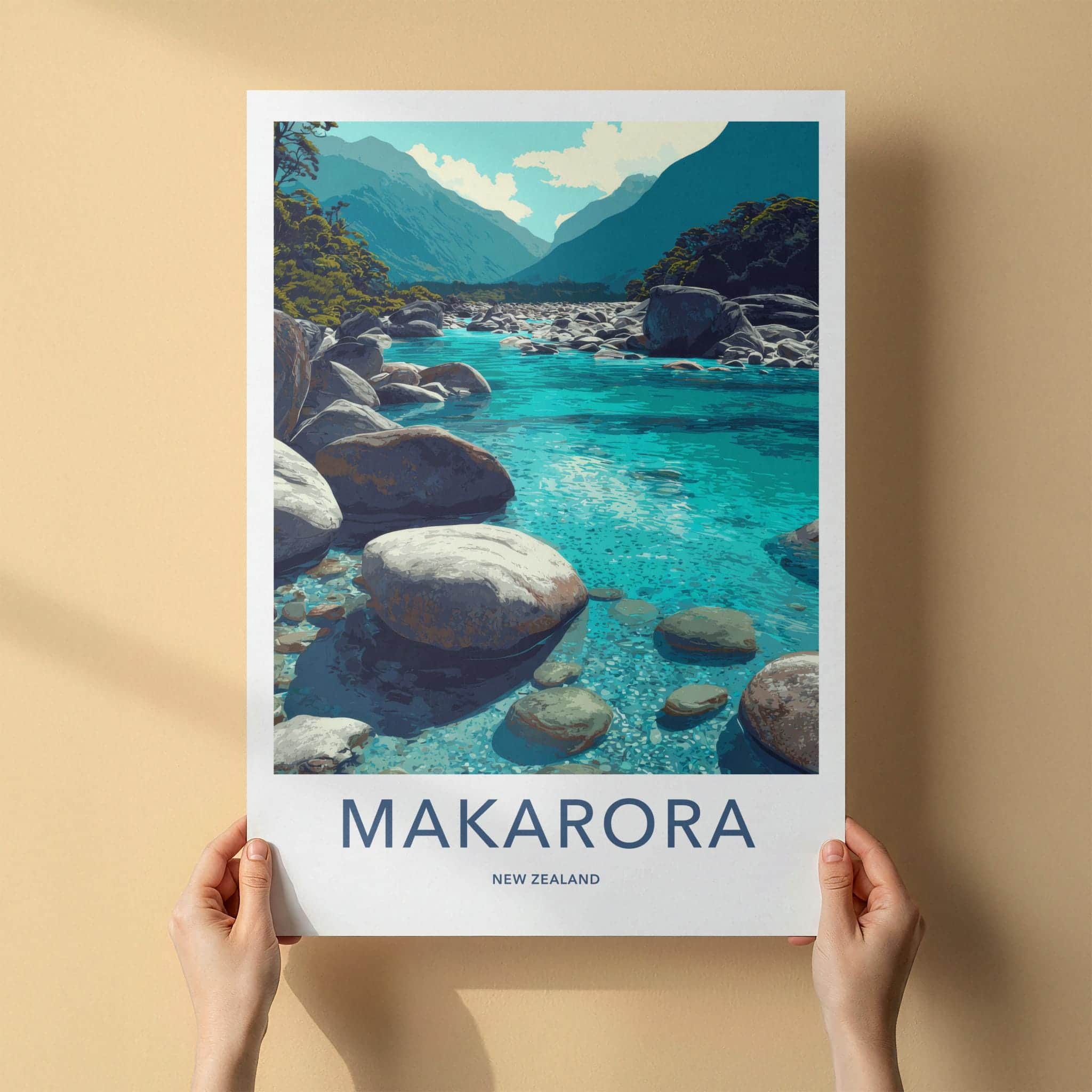 Makarora Poster - New Zealand Travel Art - Mountain River Valley Home Decor