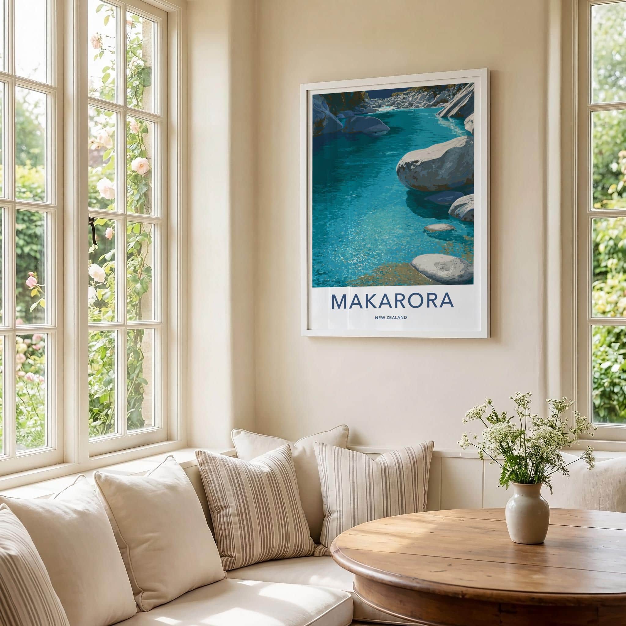 Makarora Poster - New Zealand Travel Art - Turquoise River Rocks Home Decor