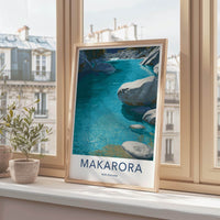Makarora Poster - New Zealand Travel Art - Turquoise River Rocks Home Decor
