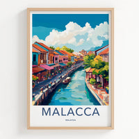 Malacca Poster - Malaysia Travel Art - Colorful Canal View Wall Decor