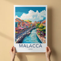 Malacca Poster - Malaysia Travel Art - Colorful Canal View Wall Decor
