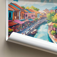 Malacca Poster - Malaysia Travel Art - Colorful Canal View Wall Decor