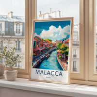 Malacca Poster - Malaysia Travel Art - Colorful Canal View Wall Decor