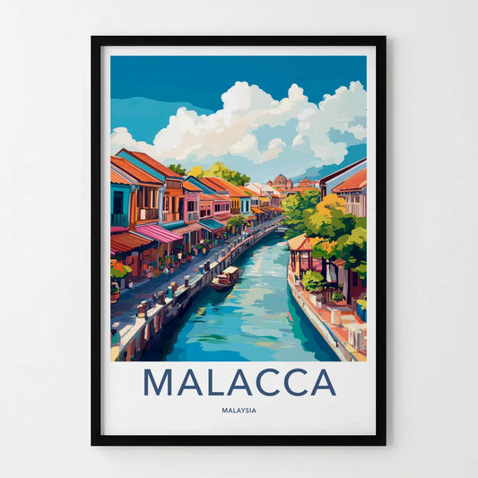 Malacca Poster - Malaysia Travel Art - Colorful Canal View Wall Decor