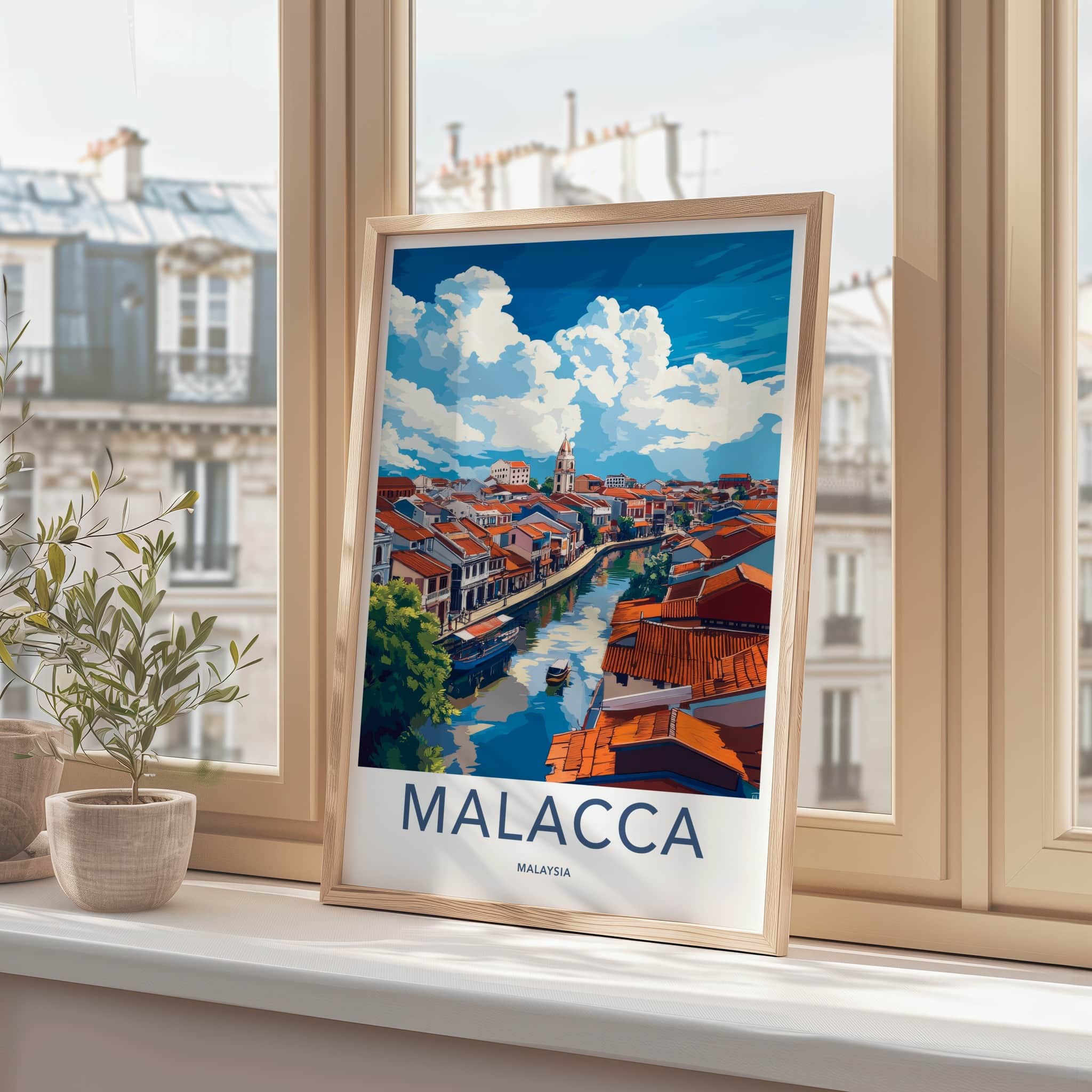 Malacca Poster - Malaysia Travel Art - Historic Canal District Wall Decor