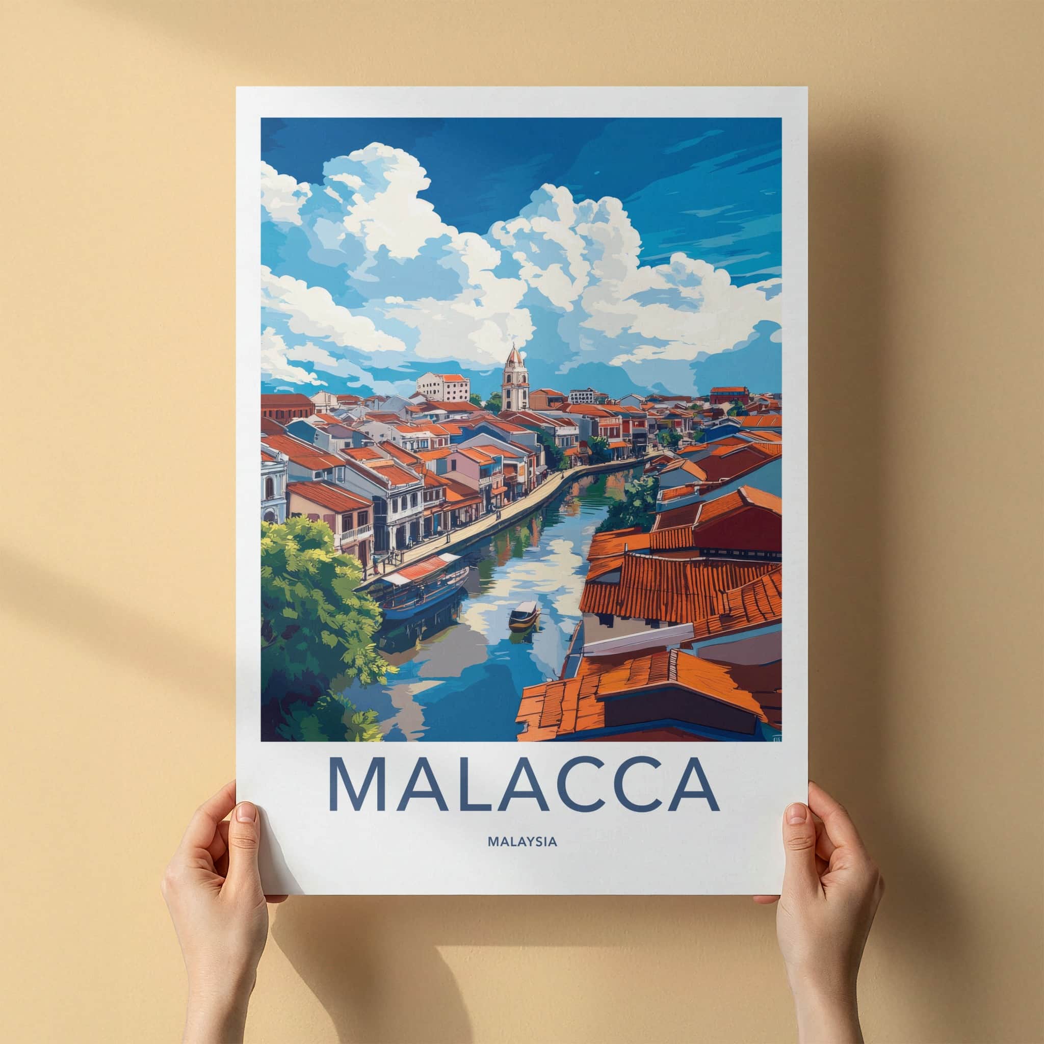 Malacca Poster - Malaysia Travel Art - Historic Canal District Wall Decor