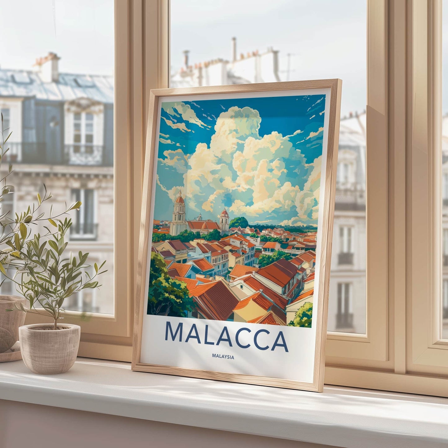 Malacca Poster - Malaysia Travel Art - Historic Rooftops Skyline Home Decor