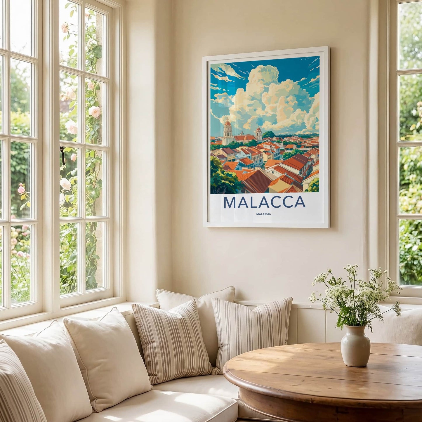 Malacca Poster - Malaysia Travel Art - Historic Rooftops Skyline Home Decor