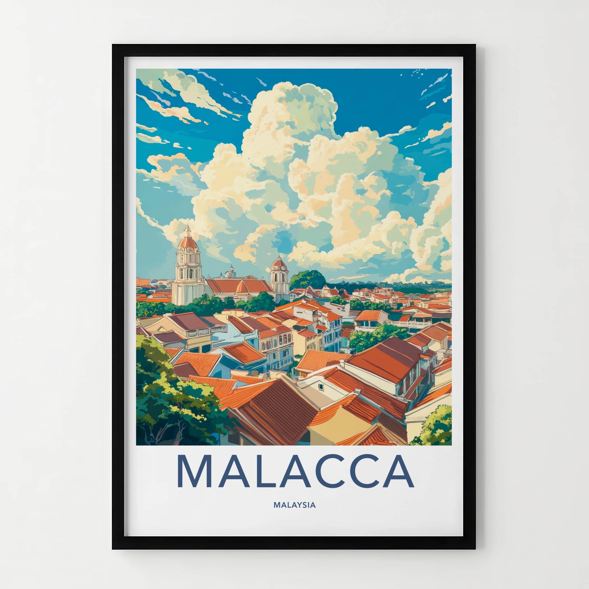 Malacca Poster - Malaysia Travel Art - Historic Rooftops Skyline Home Decor