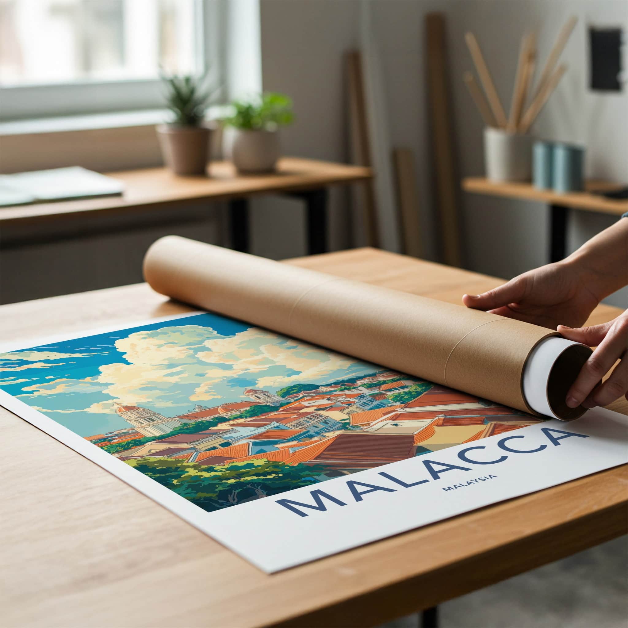 Malacca Poster - Malaysia Travel Art - Historic Rooftops Skyline Home Decor