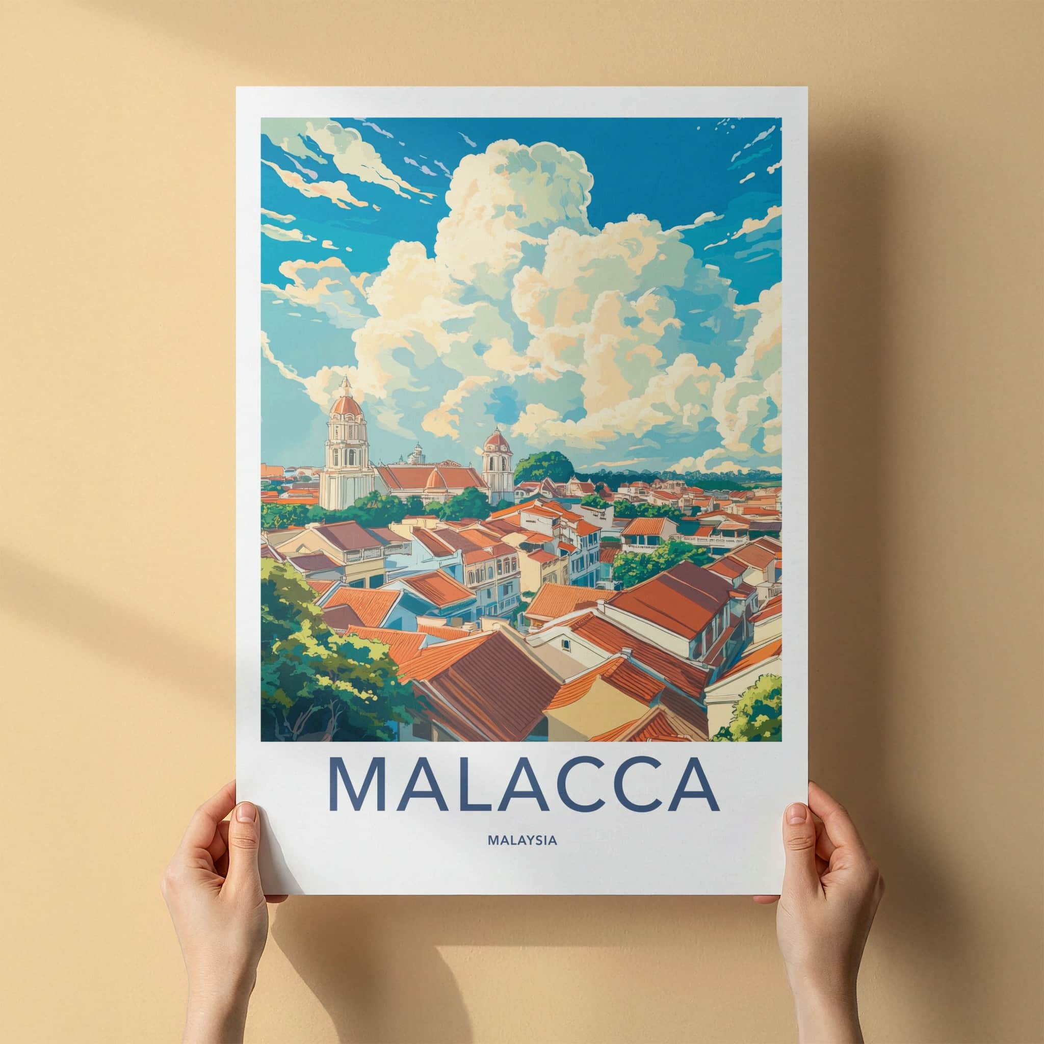 Malacca Poster - Malaysia Travel Art - Historic Rooftops Skyline Home Decor