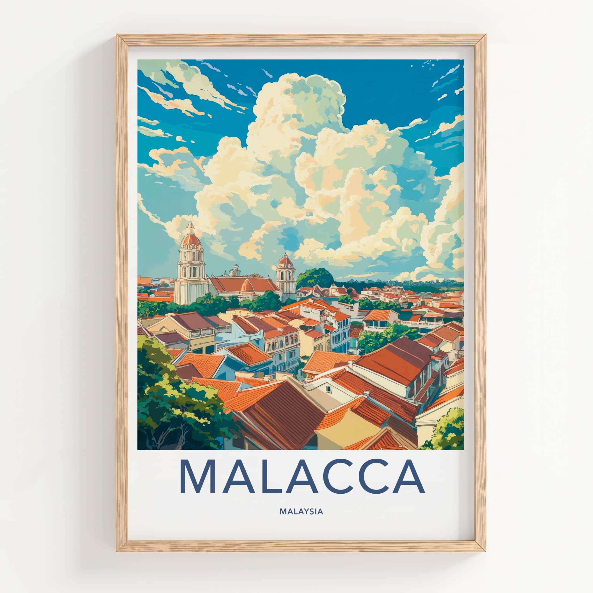 Malacca Poster - Malaysia Travel Art - Historic Rooftops Skyline Home Decor